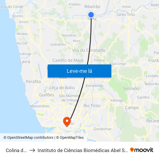 Colina do Ave II to Instituto de Ciências Biomédicas Abel Salazar - Polo de Medicina map