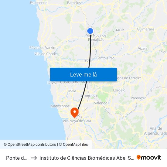 Ponte do Louro to Instituto de Ciências Biomédicas Abel Salazar - Polo de Medicina map