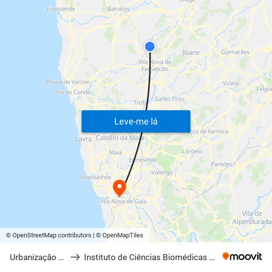 Urbanização de Vilar d'Este to Instituto de Ciências Biomédicas Abel Salazar - Polo de Medicina map