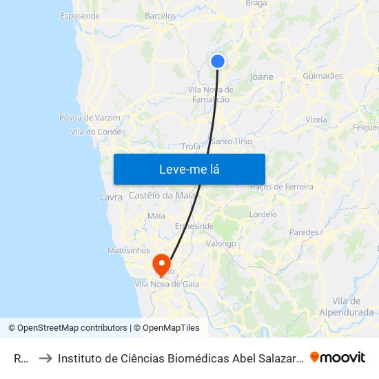 Rego to Instituto de Ciências Biomédicas Abel Salazar - Polo de Medicina map