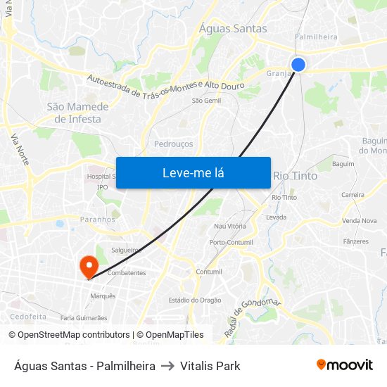 Águas Santas - Palmilheira to Vitalis Park map