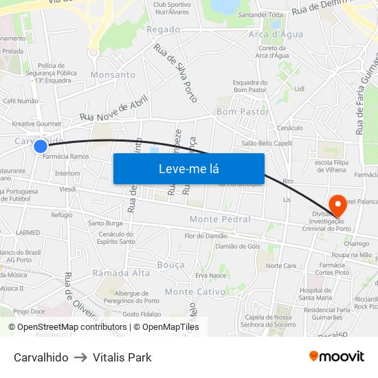 Carvalhido to Vitalis Park map