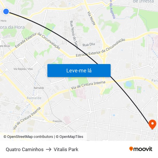 Quatro Caminhos to Vitalis Park map