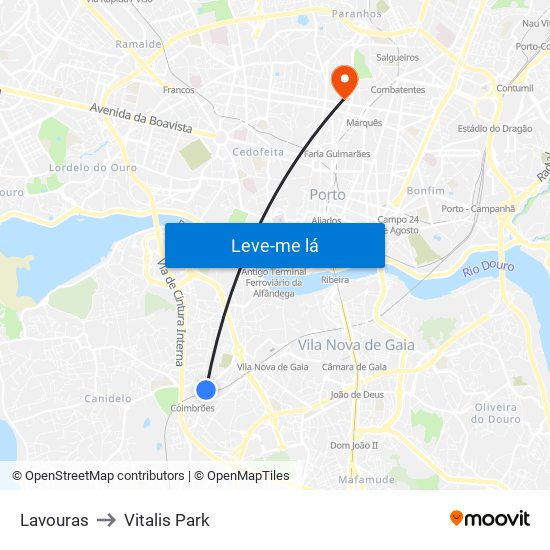 Lavouras to Vitalis Park map