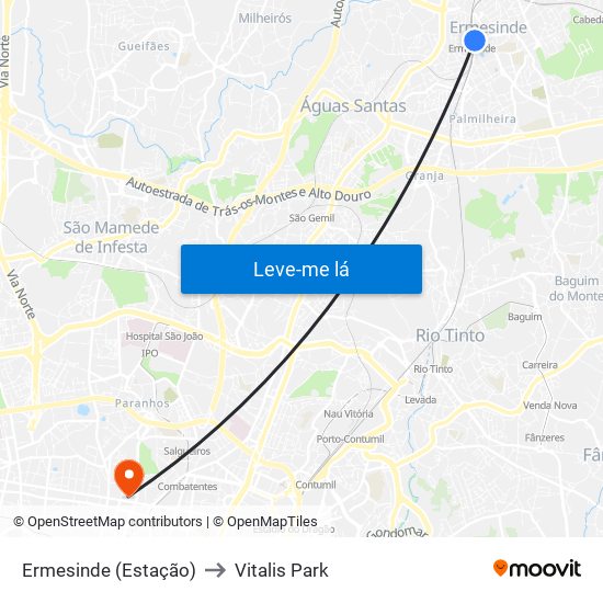 Ermesinde (Estação) to Vitalis Park map