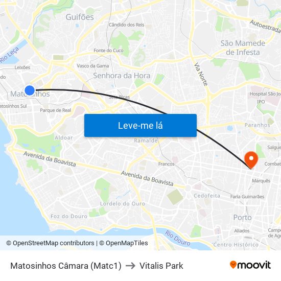 Matosinhos Câmara (Matc1) to Vitalis Park map