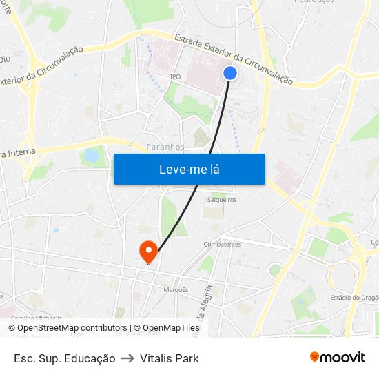 Esc. Sup. Educação to Vitalis Park map