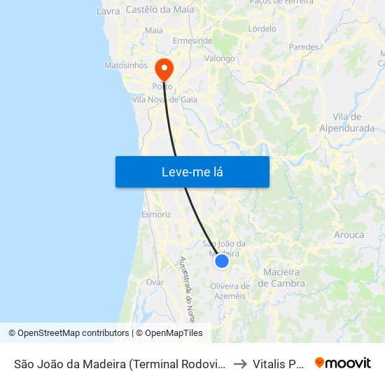 São João da Madeira (Terminal Rodoviário) to Vitalis Park map