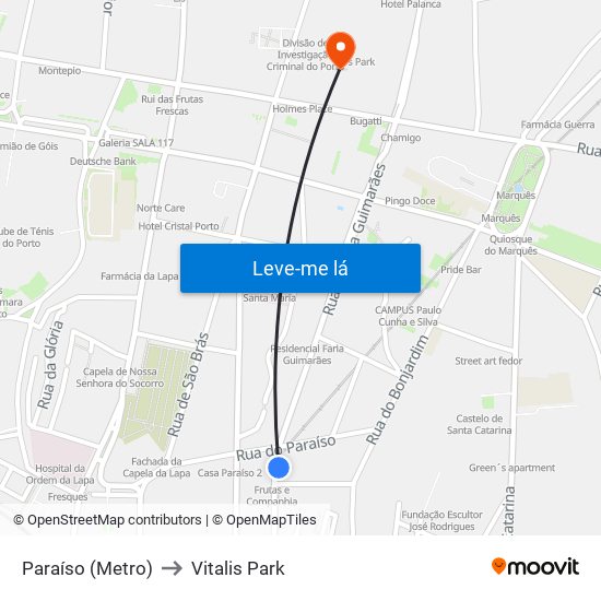 Paraíso (Metro) to Vitalis Park map
