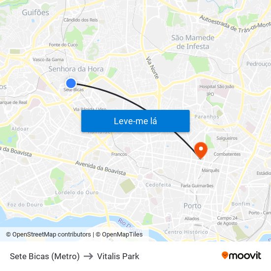Sete Bicas (Metro) to Vitalis Park map