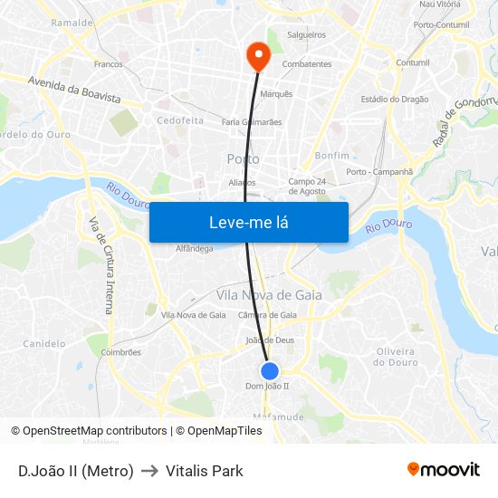 D.João II (Metro) to Vitalis Park map