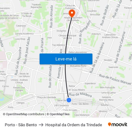 Porto - São Bento to Hospital da Ordem da Trindade map