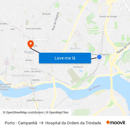 Porto - Campanhã to Hospital da Ordem da Trindade map