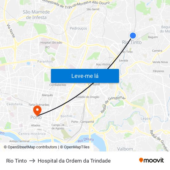 Rio Tinto to Hospital da Ordem da Trindade map