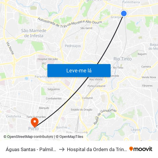 Águas Santas - Palmilheira to Hospital da Ordem da Trindade map