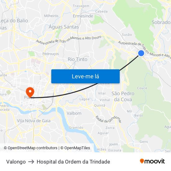 Valongo to Hospital da Ordem da Trindade map