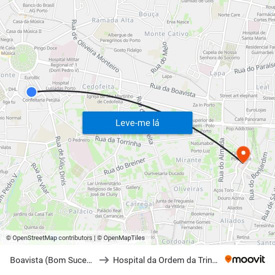 Boavista (Bom Sucesso) to Hospital da Ordem da Trindade map