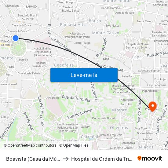 Boavista (Casa da Música) to Hospital da Ordem da Trindade map