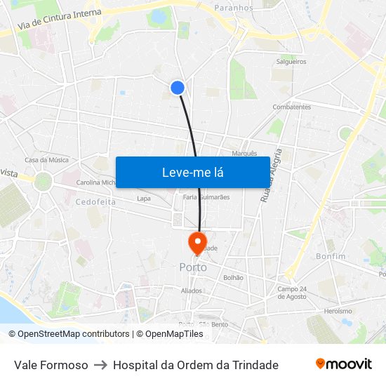 Vale Formoso to Hospital da Ordem da Trindade map