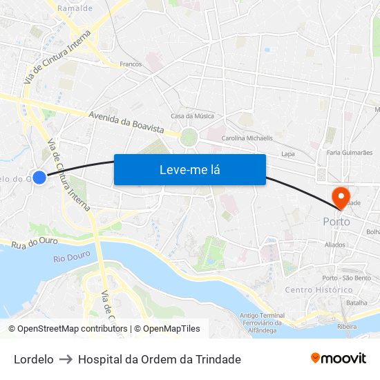 Lordelo to Hospital da Ordem da Trindade map