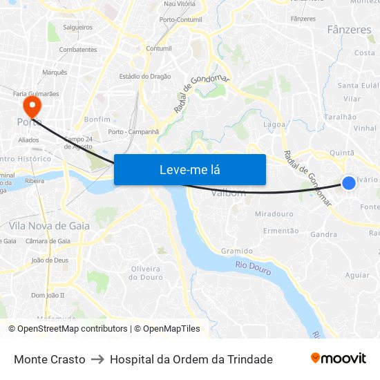 Monte Crasto to Hospital da Ordem da Trindade map