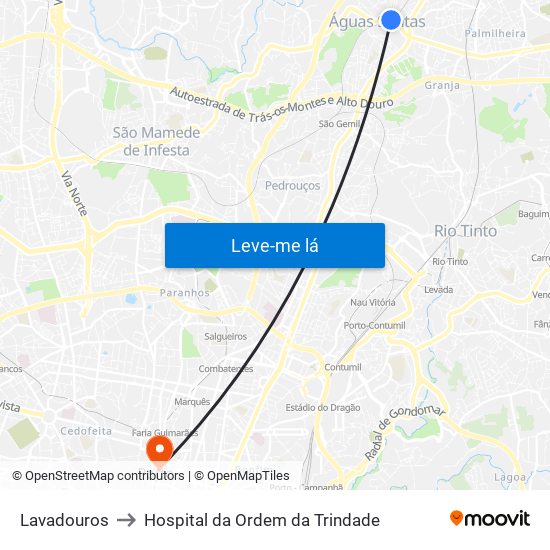 Lavadouros to Hospital da Ordem da Trindade map