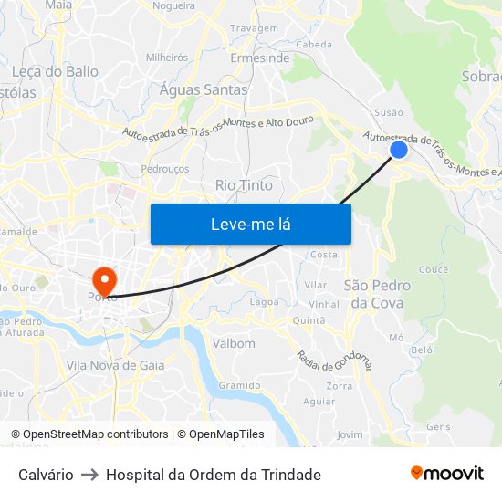 Calvário to Hospital da Ordem da Trindade map