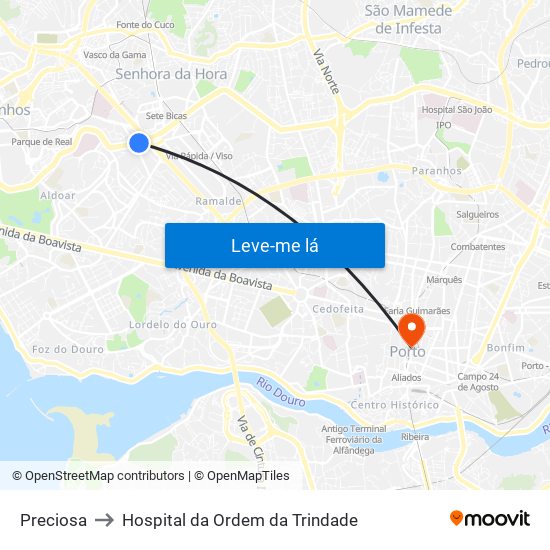 Preciosa to Hospital da Ordem da Trindade map