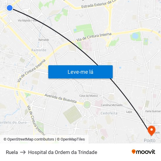 Ruela to Hospital da Ordem da Trindade map