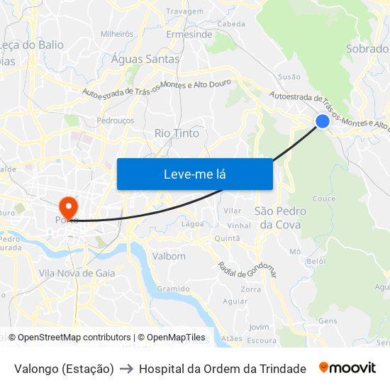 Valongo (Estação) to Hospital da Ordem da Trindade map