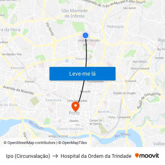 Ipo (Circunvalação) to Hospital da Ordem da Trindade map