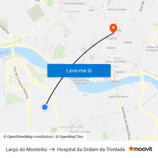 Largo do Montinho to Hospital da Ordem da Trindade map