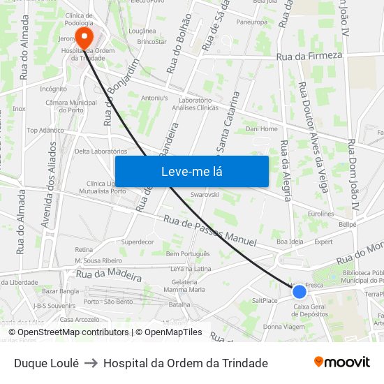 Duque Loulé to Hospital da Ordem da Trindade map