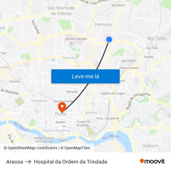 Areosa to Hospital da Ordem da Trindade map