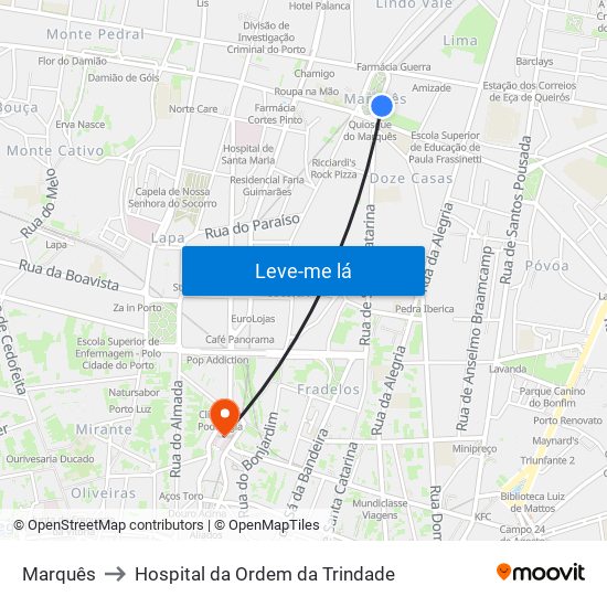 Marquês to Hospital da Ordem da Trindade map