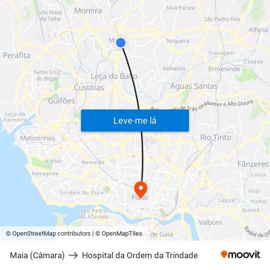 Maia (Câmara) to Hospital da Ordem da Trindade map