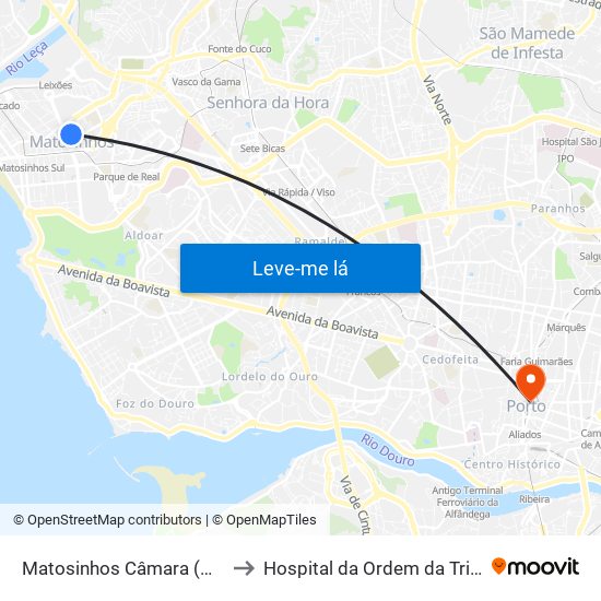 Matosinhos Câmara (Matc1) to Hospital da Ordem da Trindade map
