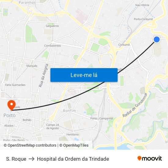 S. Roque to Hospital da Ordem da Trindade map