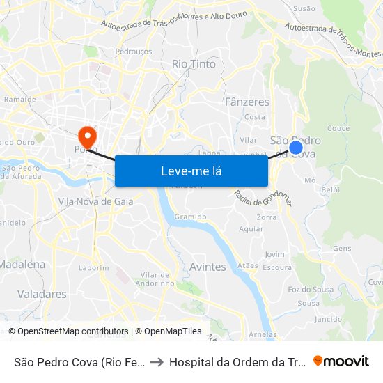 São Pedro Cova (Rio Ferreira) to Hospital da Ordem da Trindade map