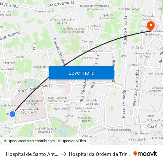 Hospital de Santo António to Hospital da Ordem da Trindade map