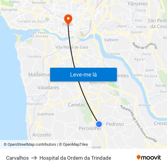 Carvalhos to Hospital da Ordem da Trindade map