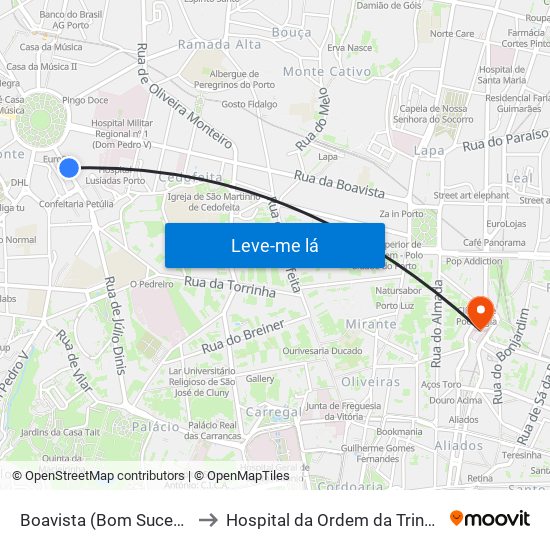 Boavista (Bom Sucesso) to Hospital da Ordem da Trindade map