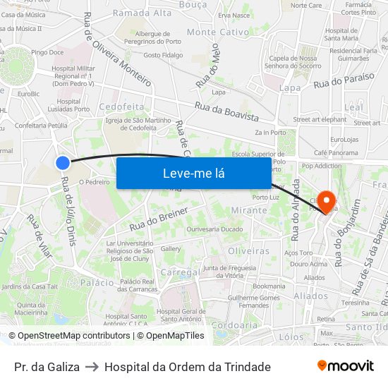 Pr. da Galiza to Hospital da Ordem da Trindade map