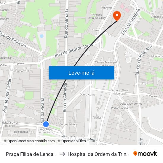 Praça Filipa de Lencastre to Hospital da Ordem da Trindade map