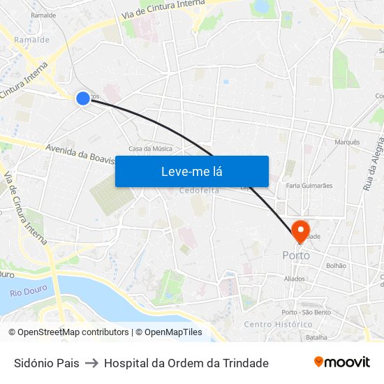 Sidónio Pais to Hospital da Ordem da Trindade map