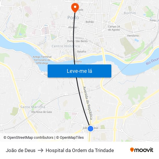 João de Deus to Hospital da Ordem da Trindade map