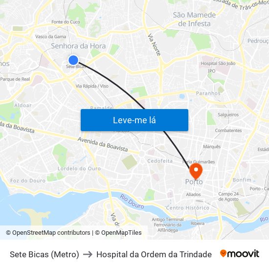 Sete Bicas (Metro) to Hospital da Ordem da Trindade map