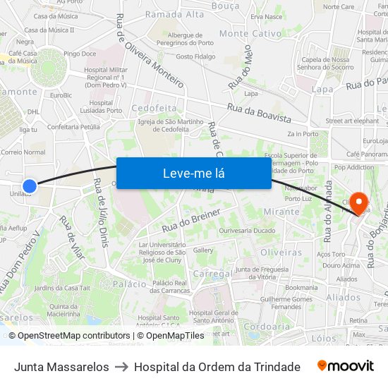 Junta Massarelos to Hospital da Ordem da Trindade map