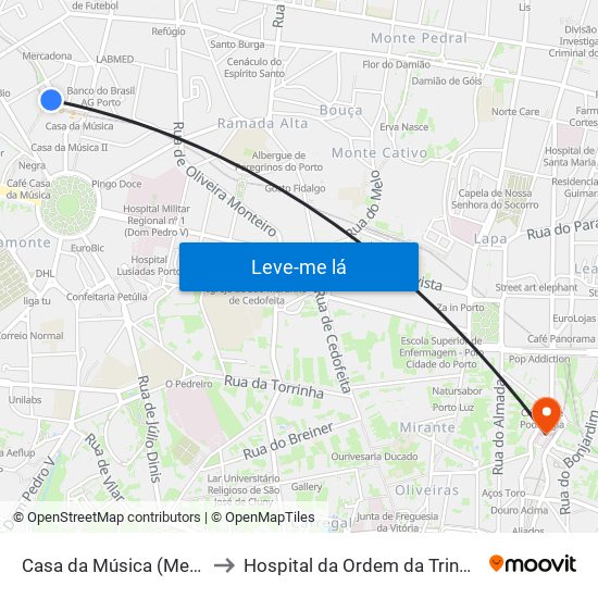 Casa da Música (Metro) to Hospital da Ordem da Trindade map