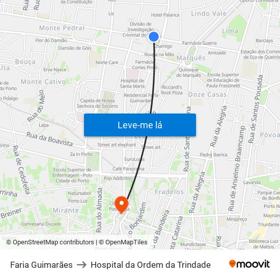 Faria Guimarães to Hospital da Ordem da Trindade map